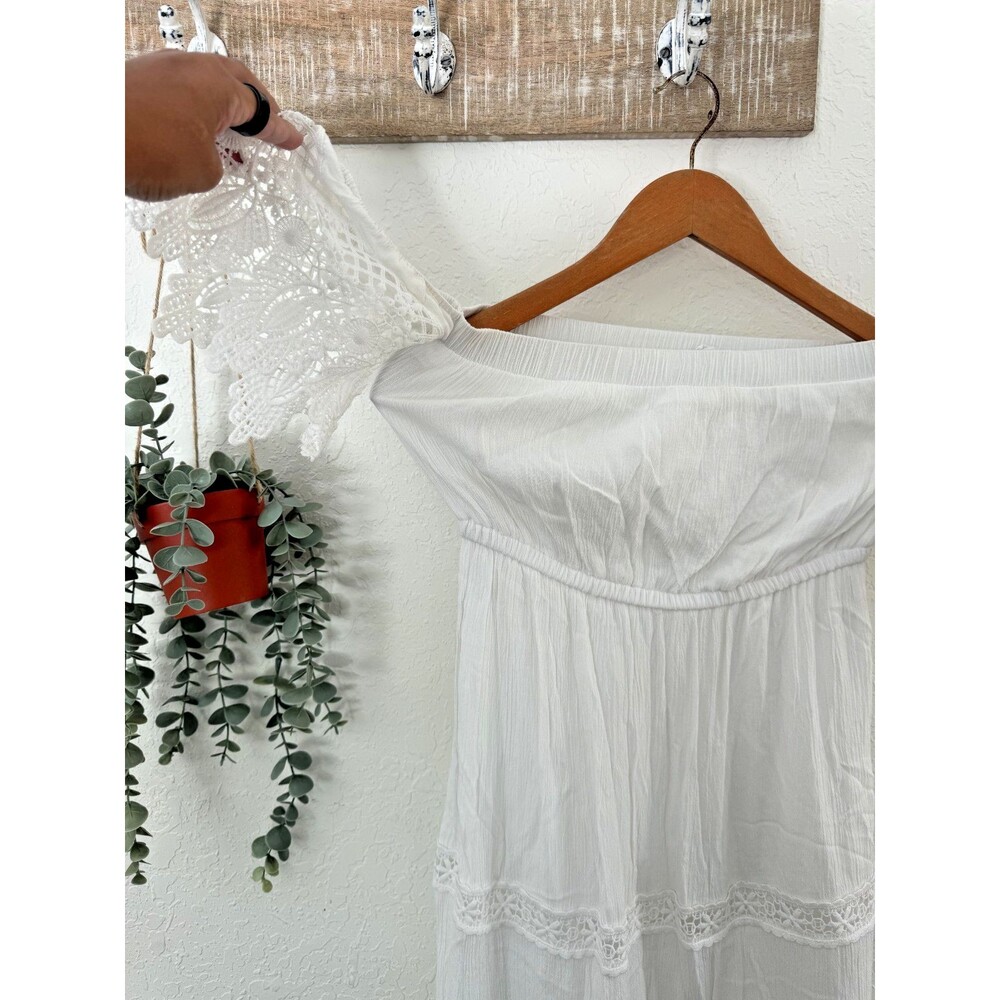 Stella Luce Women's White Off-the-Shoulder Crochet Lace Boho Midi Dress Size M
